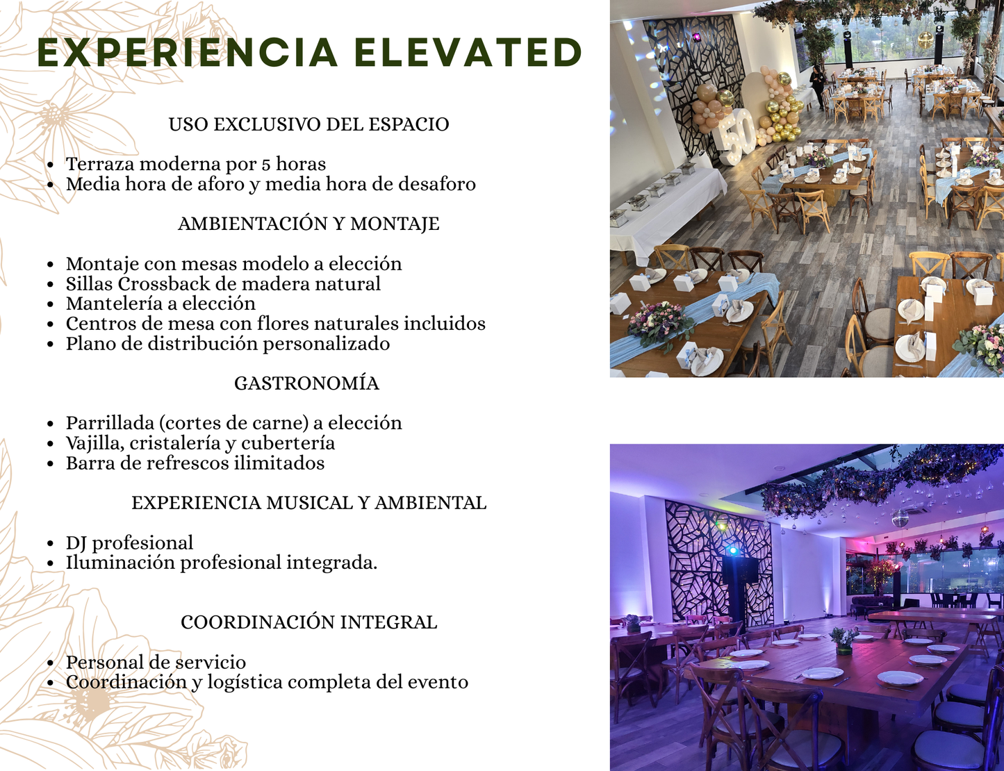 Parrillada con montaje mesas y sillas